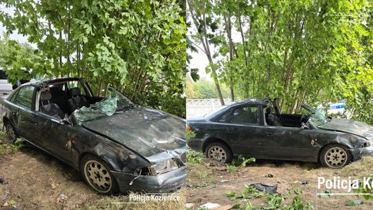 Dachowanie bmw. Pijany kierowca uciekł, zostawił rannego pasażera