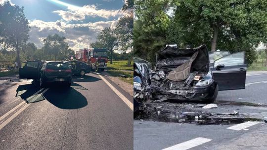 Dramatyczny wypadek w Małęczynie. Czterech rannych w czołowym zderzeniu