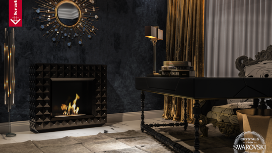 Kominek we wnętrzu glamour