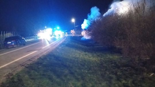 Konie. Pożar busa na DK50