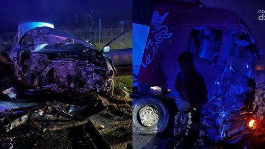 Nocna czołówka tira z osobówką. Jeden z kierowców trafił do szpitala