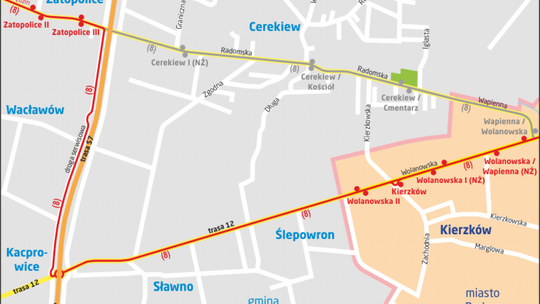 Objazd Cerekwi na trasie linii 8