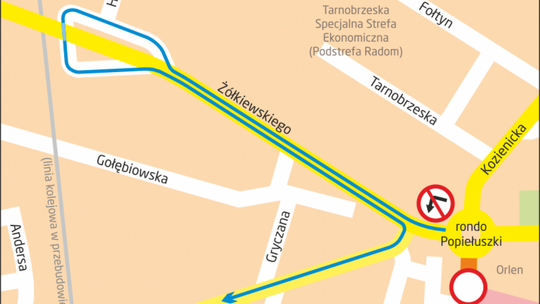 Objazd w rejonie Kozienickiej Objazd w rejonie Kozienickiej