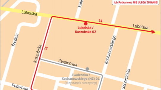 Od piątku autobusy linii 14 będą jeździć objazdem