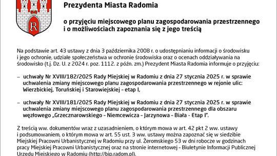 OGŁOSZENIE Prezydenta Miasta Radomia