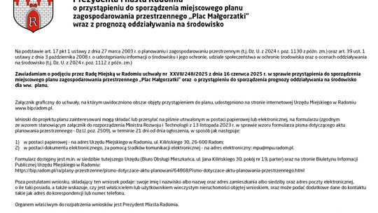 OGŁOSZENIE Prezydenta Miasta Radomia