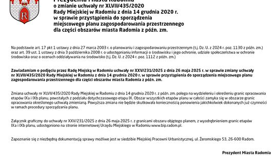 OGŁOSZENIE Prezydenta Miasta Radomia