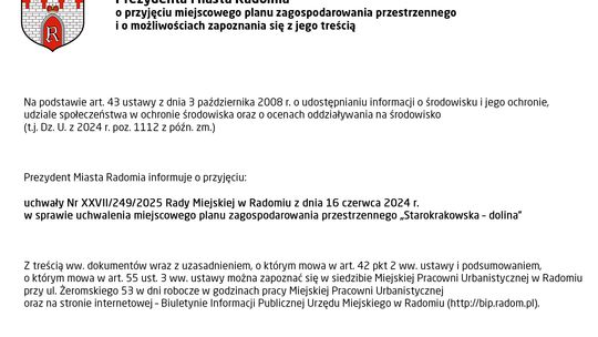 OGŁOSZENIE Prezydenta Miasta Radomia