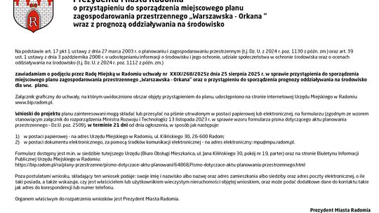 OGŁOSZENIE Prezydenta Miasta Radomia