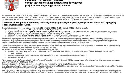 OGŁOSZENIE Prezydenta Miasta Radomia