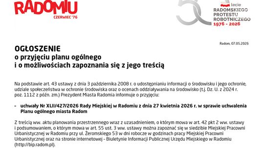 OGŁOSZENIE Prezydenta Miasta Radomia
