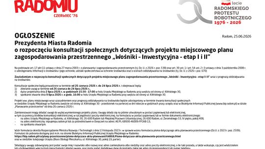 OGŁOSZENIE Prezydenta Miasta Radomia