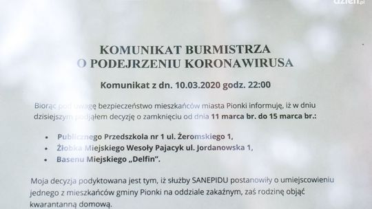 Pionki. Koronawirus. Zajęcia w przedszkolach i szkole zawieszone