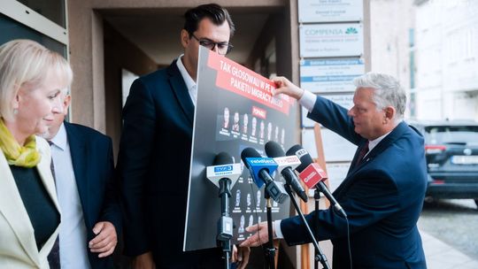 Posłowie PiS przed siedzibą Platformy Obywatelskiej