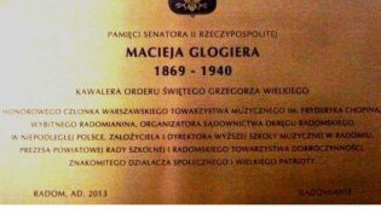 Tablica pamiątkowa dla wybitnego radomianina Macieja Glogiera