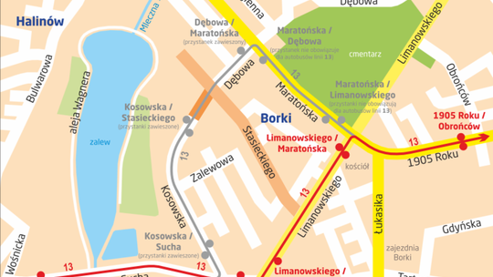 Ul. Kosowska zamknięta. Objazd dla linii 13