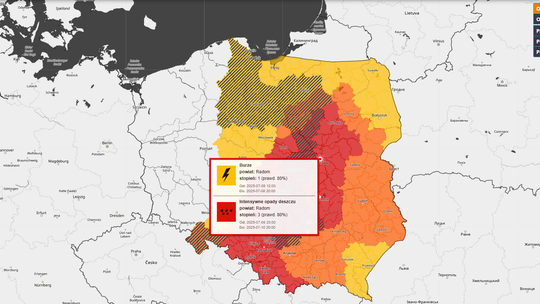 Potężne ulewy i burze nad Radomiem. Obowiązuje ostrzeżenie IMGW