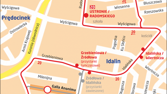 Zamkną ul. Galla Anonima. Objazdy na linii 20