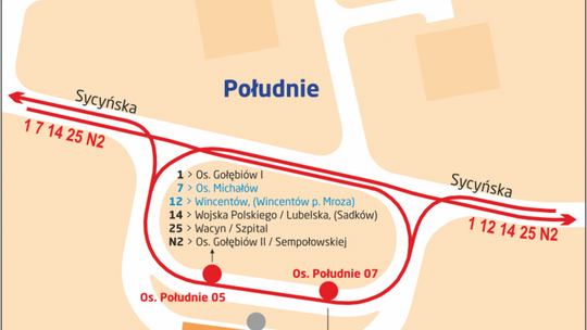 Zmiany przystankowe na pętli Os. Południe