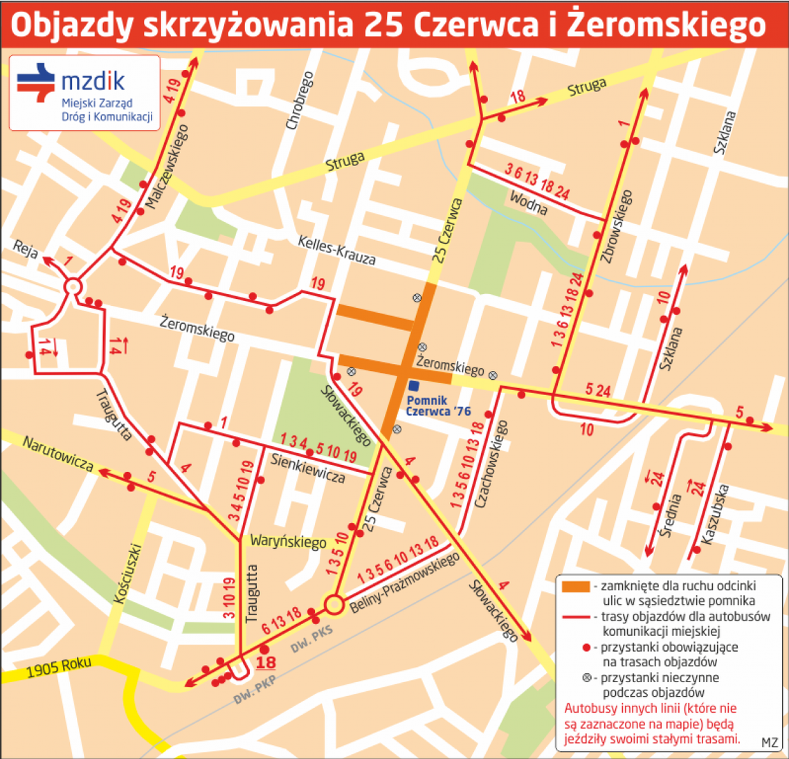 25 czerwca wieczorem objazdy