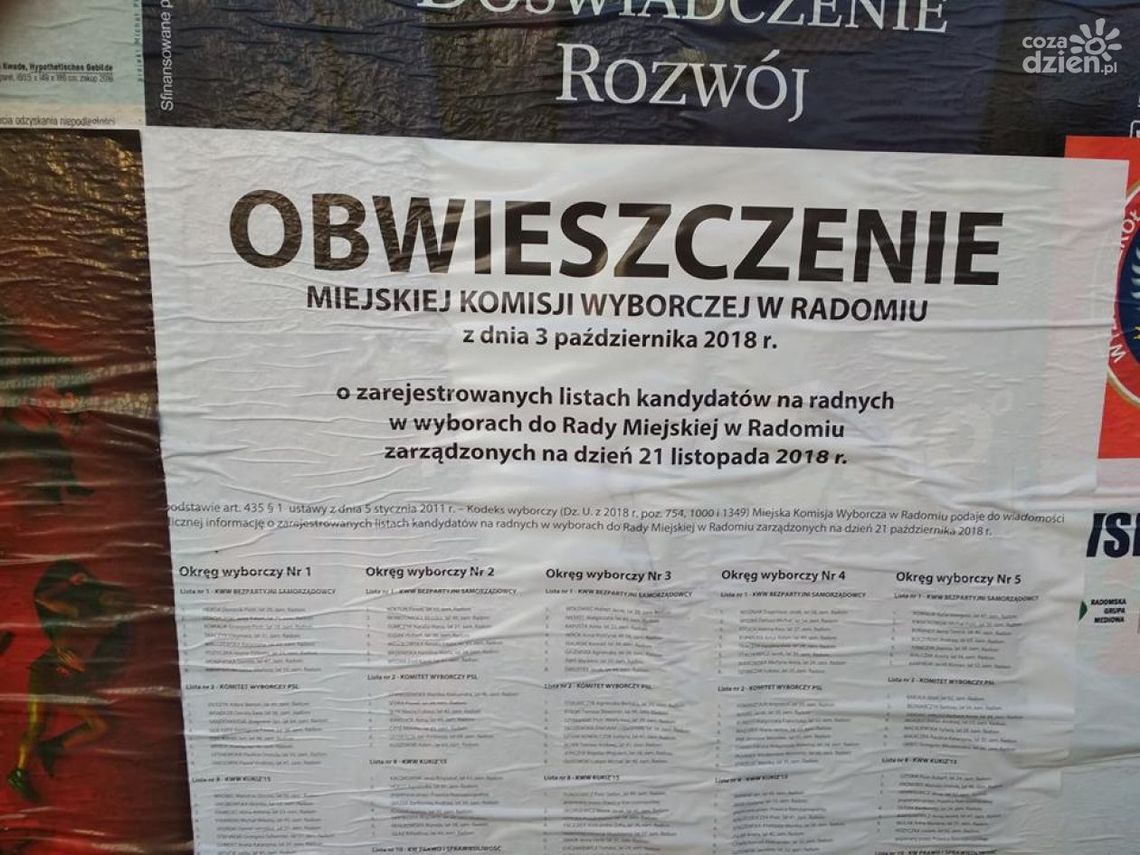 Błąd w dacie wyborów na plakatach z kandydatami na radnych