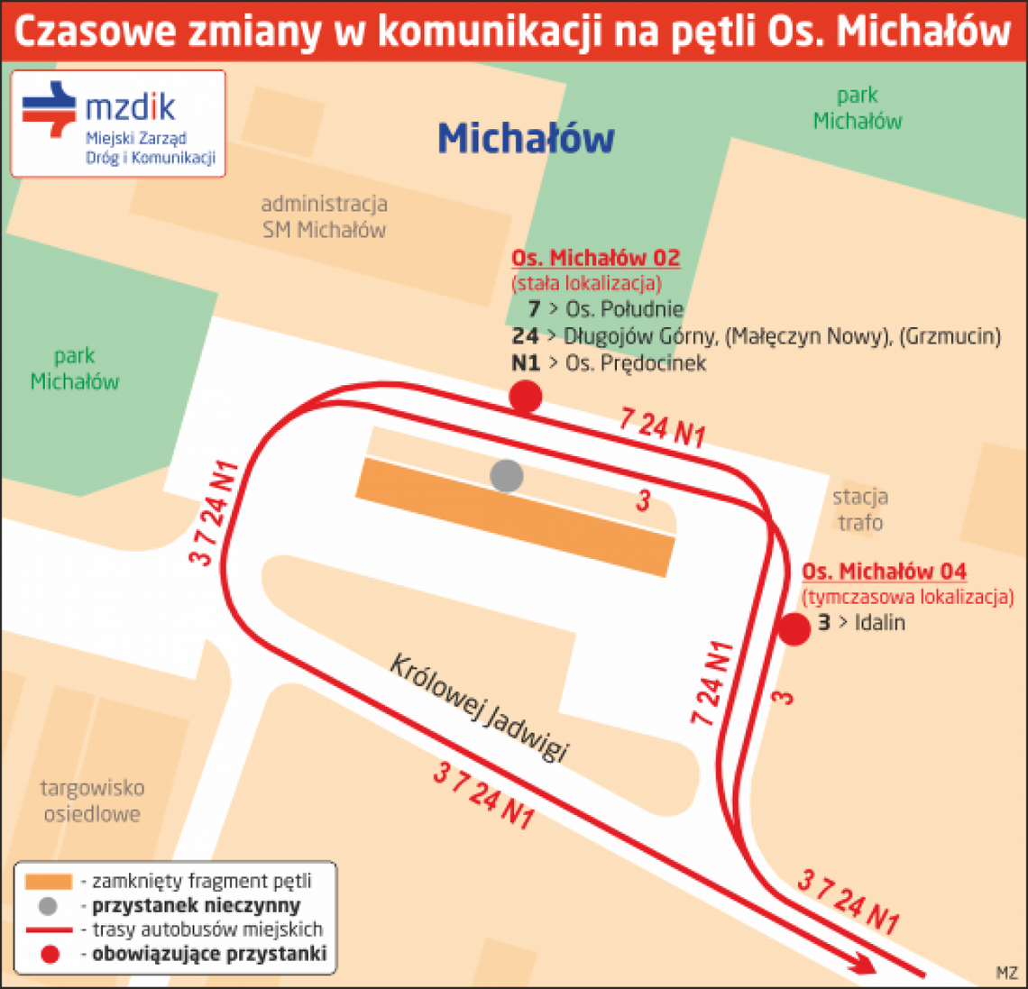 Czasowe zmiany w komunikacji na pętli os. Michałów Czasowe zmiany w komunikacji na pętli os. Michałów