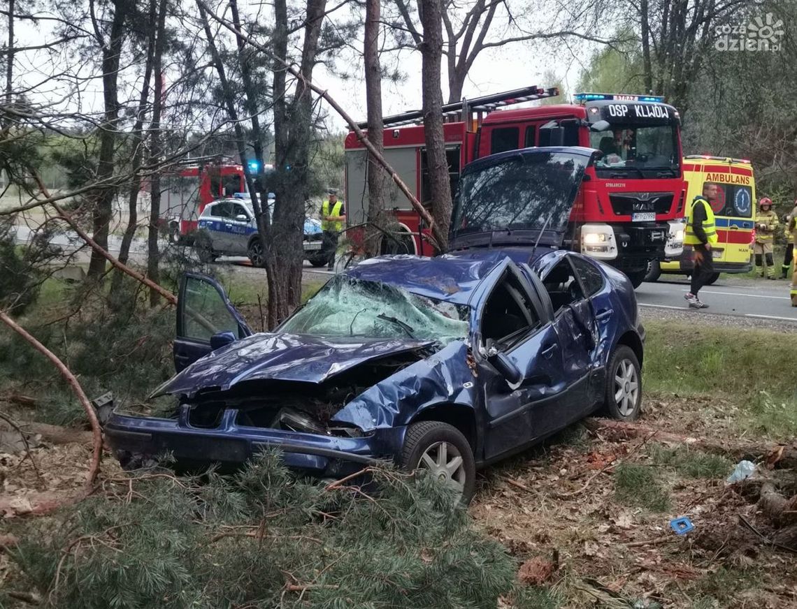 Dachowanie auta pod Klwowem. Dwie osoby w szpitalu 