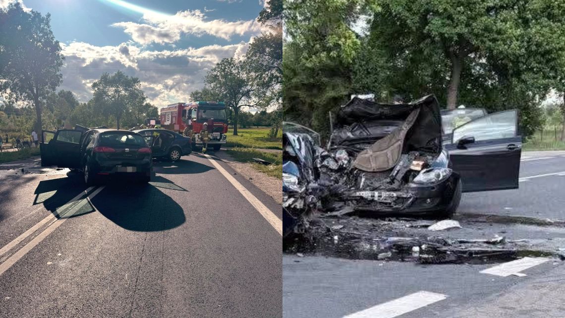 Poważny wypadek w Małęczynie. Czterech rannych w czołowym zderzeniu