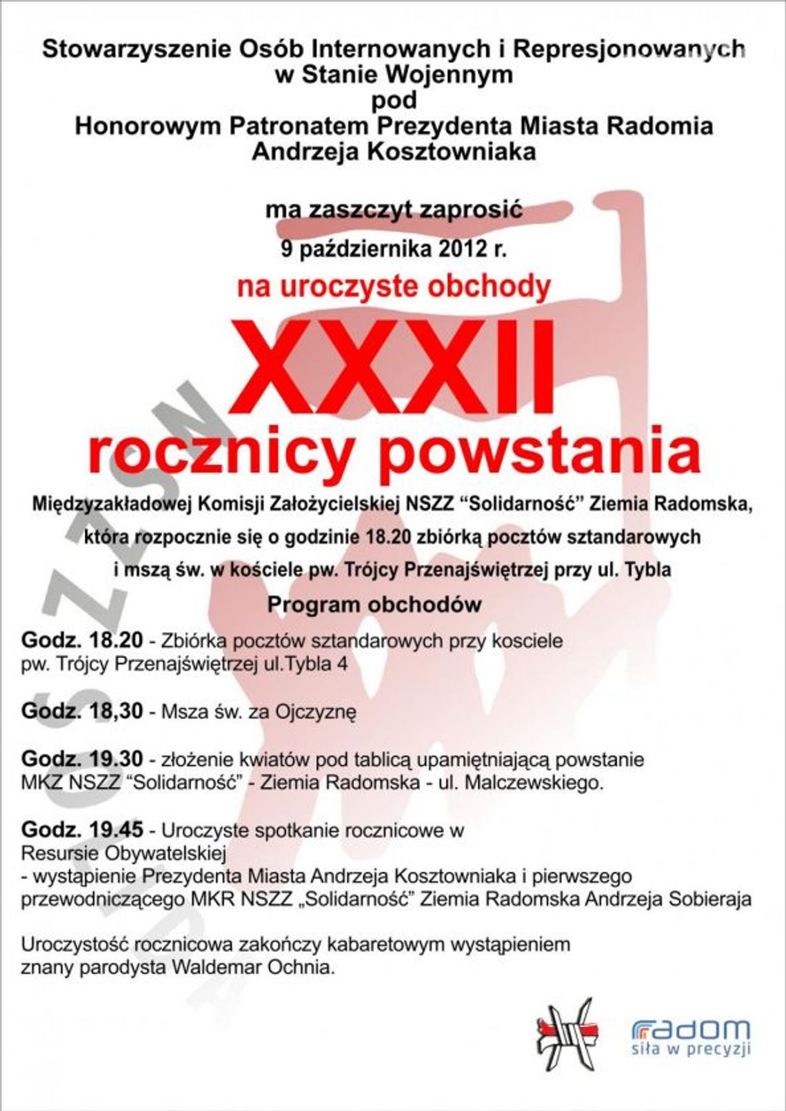 Dziś 32. rocznica radomskiej "Solidarności" Dziś 32. rocznica radomskiej "Solidarności"