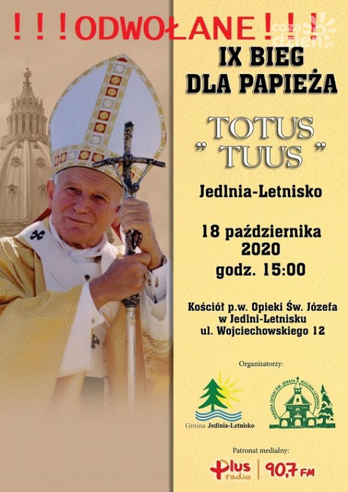 IX Bieg dla Papieża odwołany