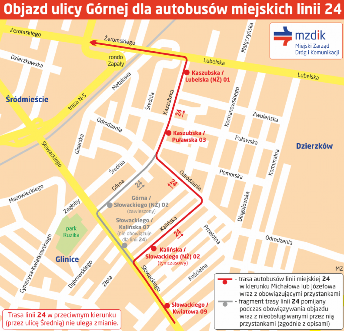 Linia 24. Objazd ul. Górnej