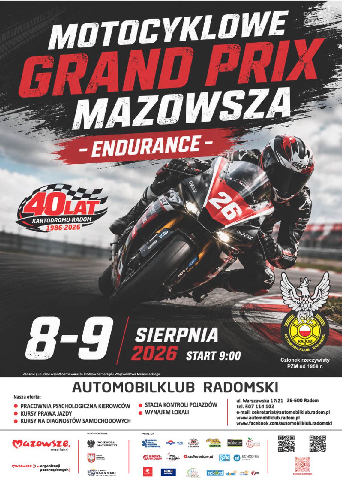 Motocyklowe Grand Prix Mazowsza Endurance już 8-9 sierpnia 2026 na Kartodromie Radom