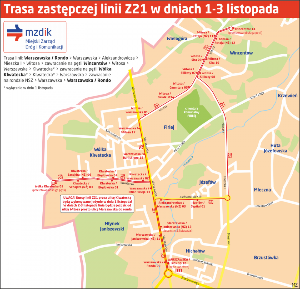 Na Wincentów dojedziesz linią Z21