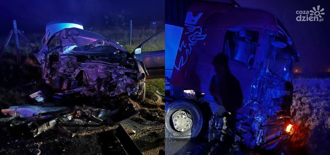 Nocna czołówka tira z osobówką. Jeden z kierowców trafił do szpitala