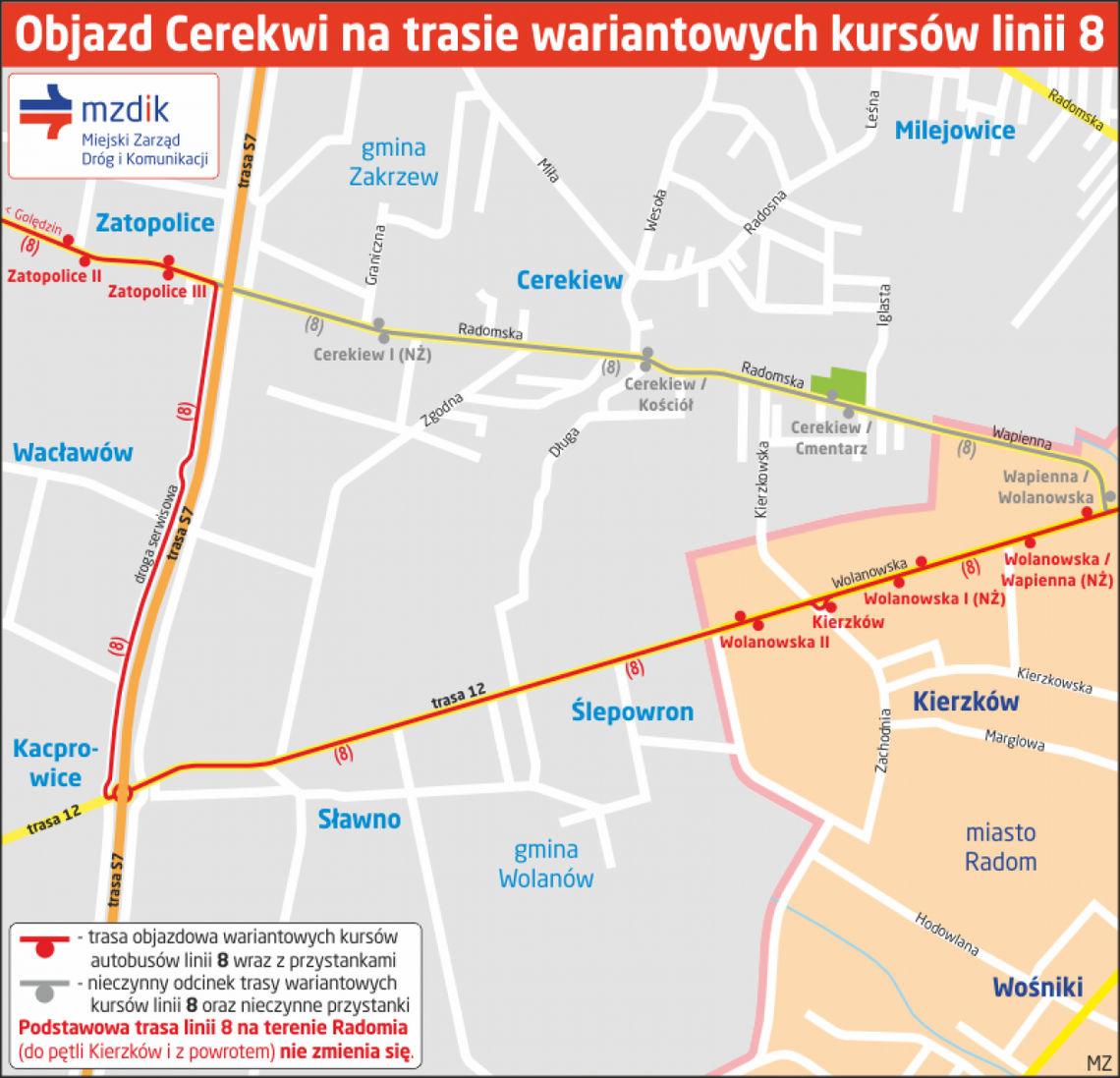 Objazd Cerekwi na trasie linii 8