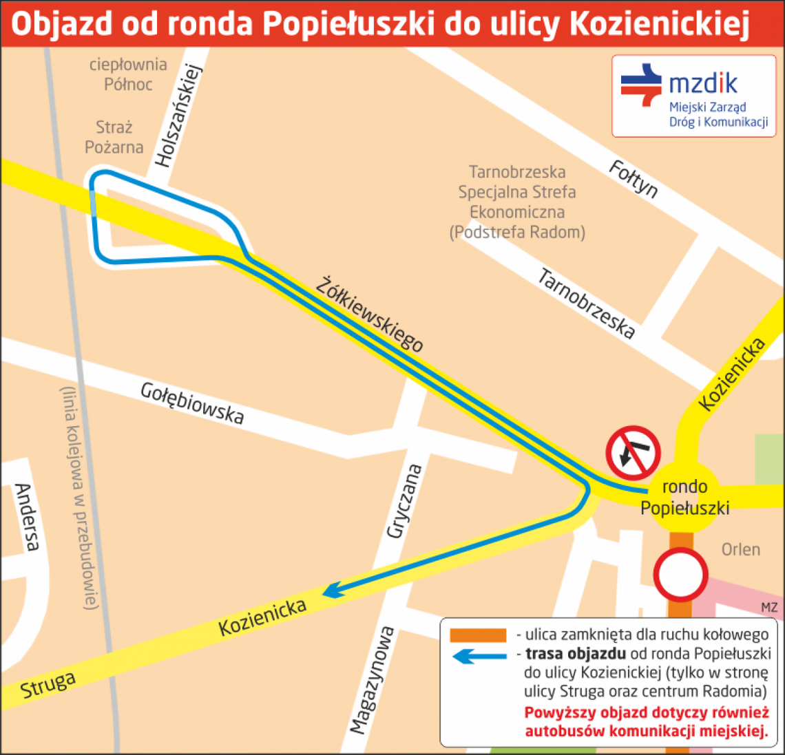 Objazd w rejonie Kozienickiej