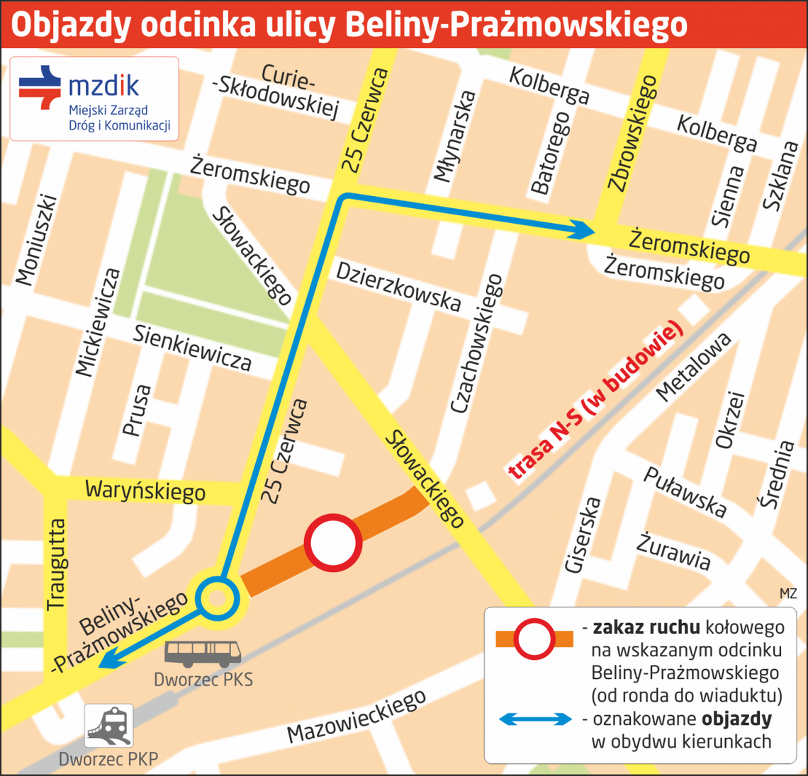 Od jutra utrudnienia na ul. Beliny-Prażmowskiego
