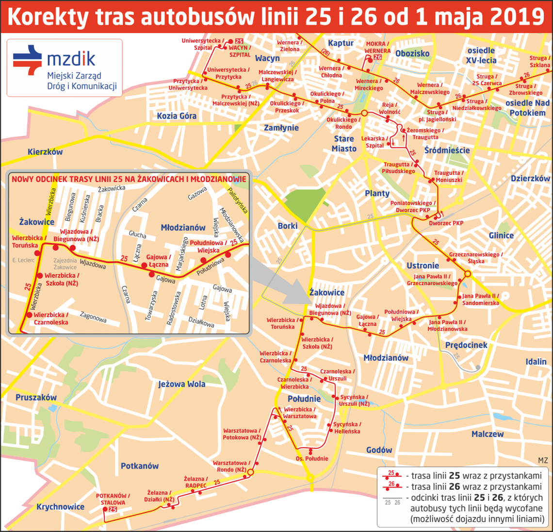 Od maja zmiany na trasie linii 25 i 26