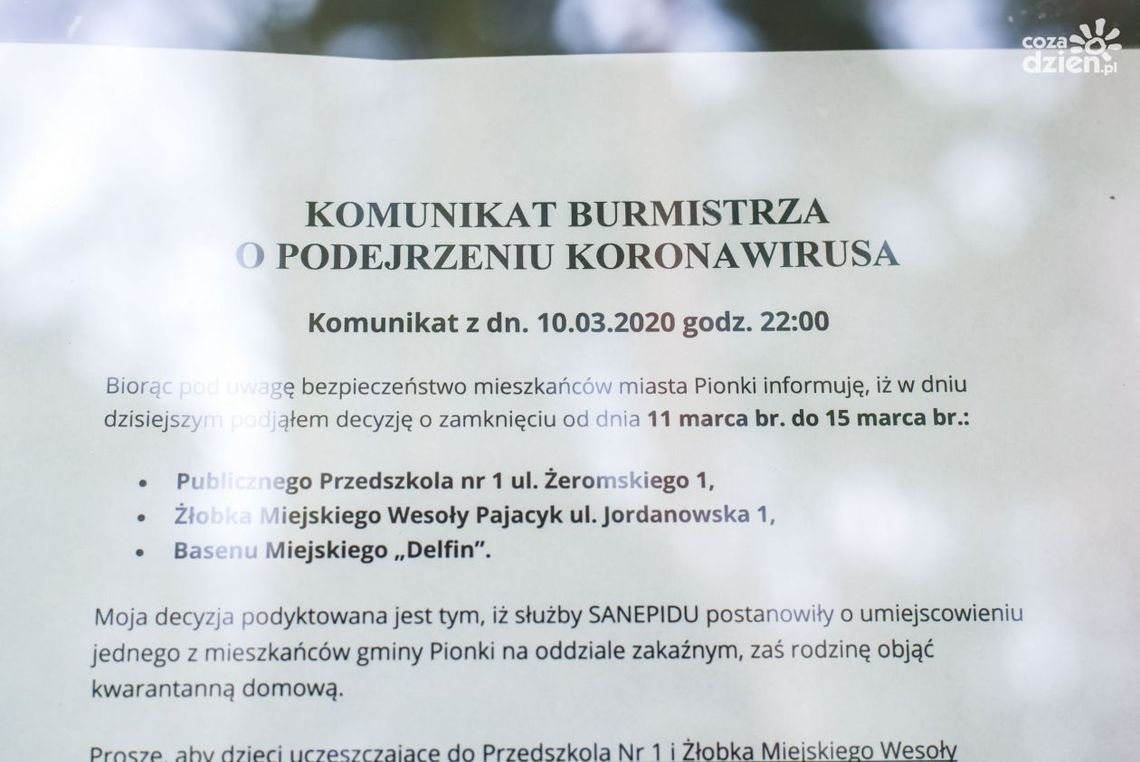 Pionki. Koronawirus. Zajęcia w przedszkolach i szkole zawieszone Pionki. Koronawirus. Zajęcia w przedszkolach i szkole zawieszone