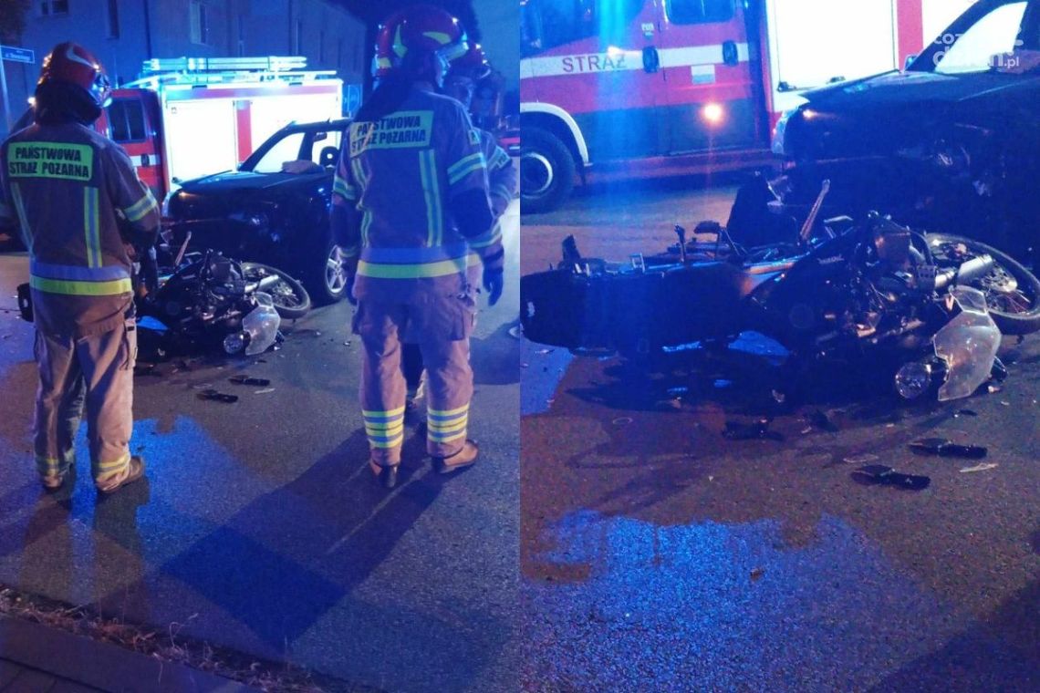 Pionki. Zderzenie osobówki z motocyklem 