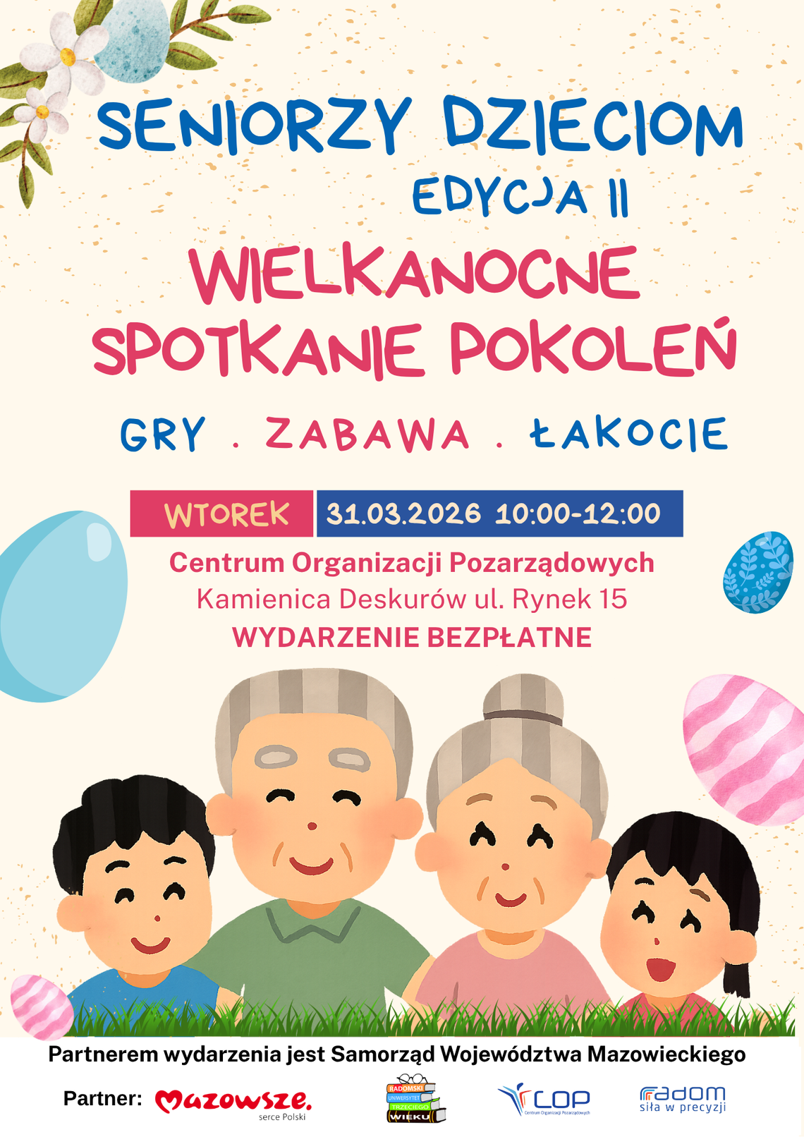 Seniorzy dzieciom – edycja II: wielkanocne spotkanie pokoleń już 31 marca Seniorzy dzieciom – edycja II: wielkanocne spotkanie pokoleń już 31 marca