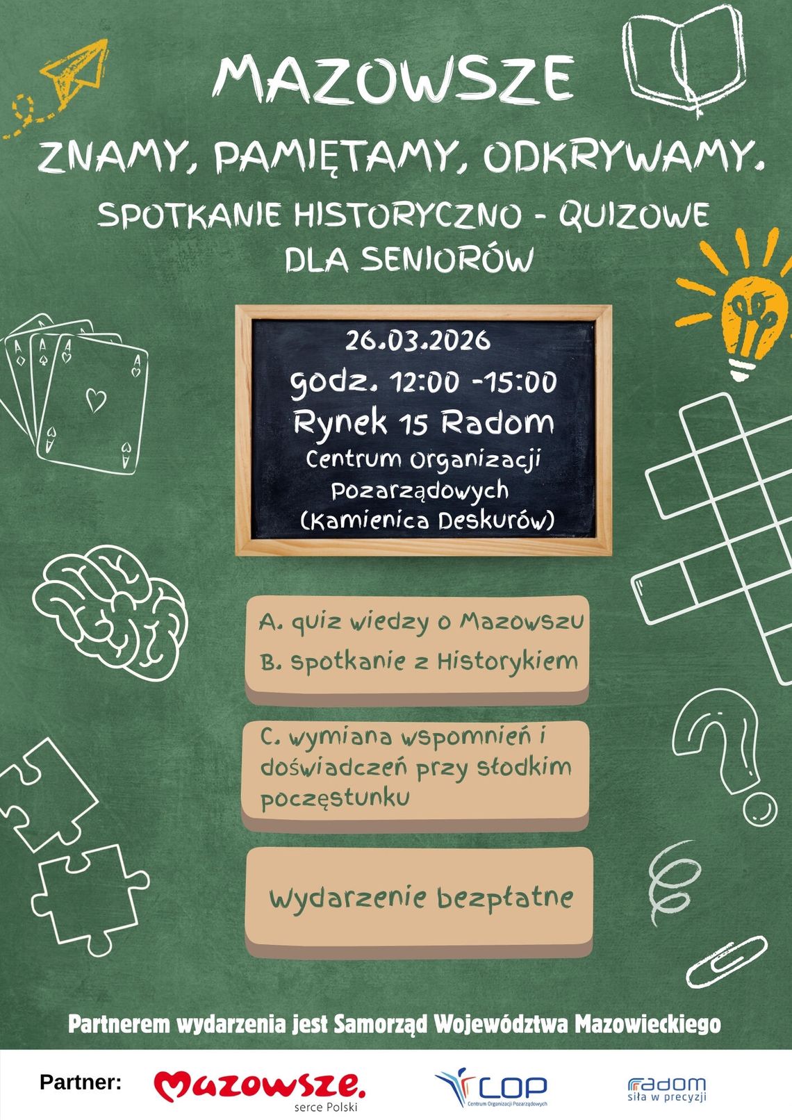 Seniorzy sprawdzą swoją wiedzę o Mazowszu. Przed nami spotkanie historyczno-quizowe