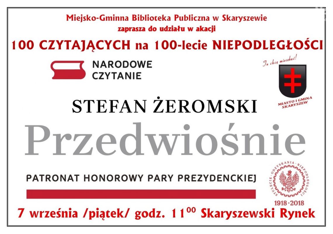 Skaryszew. Będą czytać „Przedwiośnie” Skaryszew. Będą czytać „Przedwiośnie”