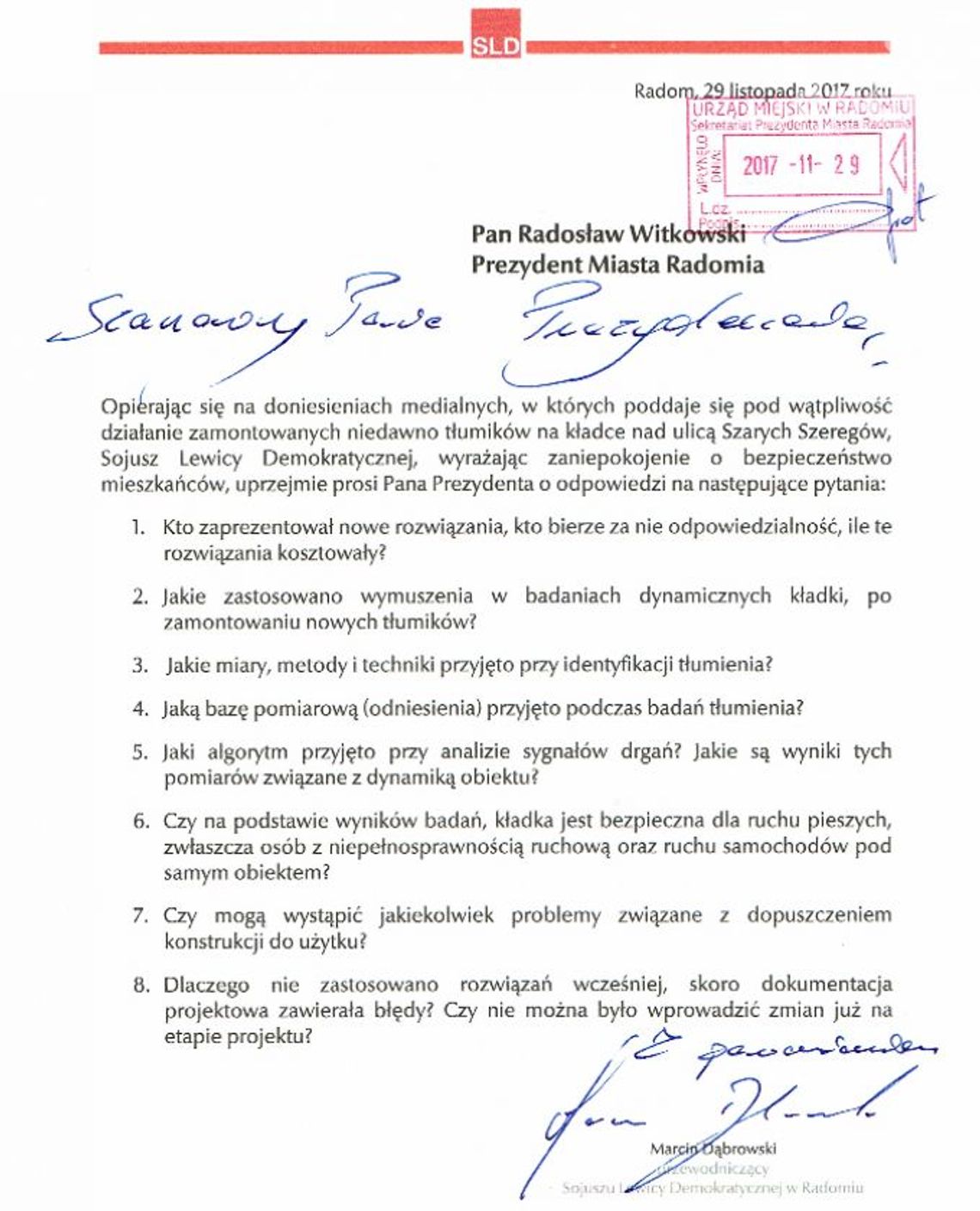 SLD pyta o kładkę SLD pyta o kładkę