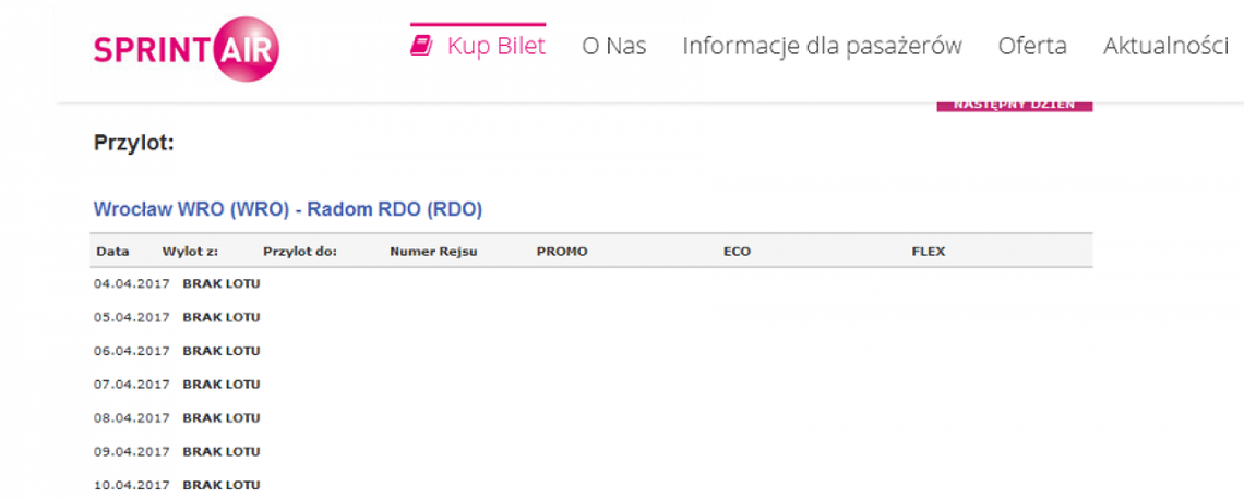 SprintAir. Nowa siatka z Radomia bez Wrocławia