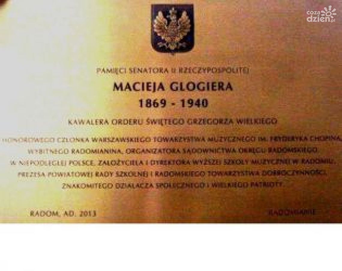 Tablica pamiątkowa dla wybitnego radomianina Macieja Glogiera