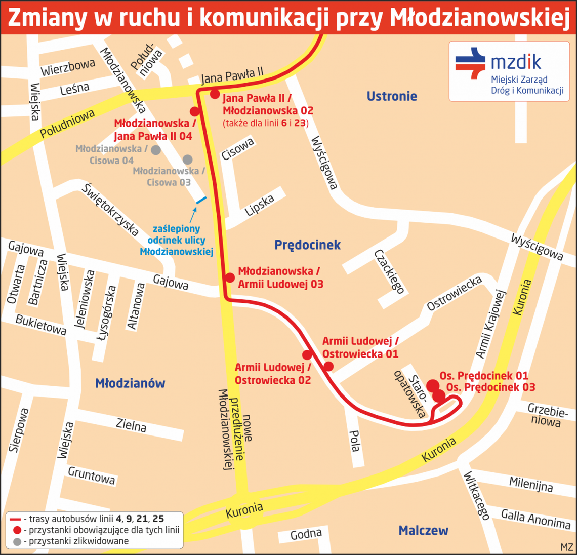 Ul. Jana Pawła i Młodzianowska. Tu otworzą, tam zamkną