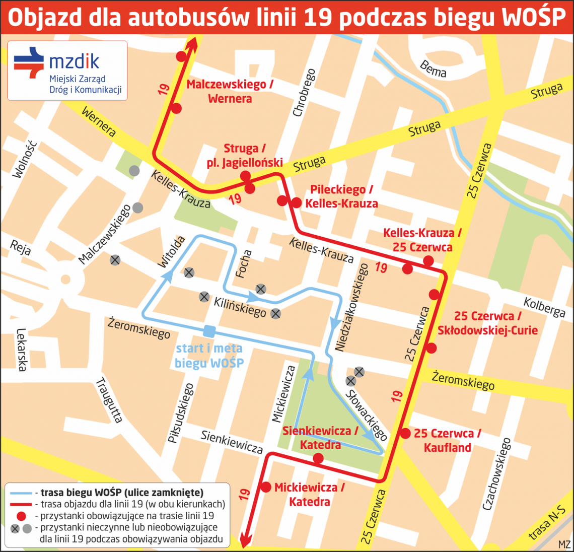 Utrudnienia i objazd podczas biegu WOŚP Utrudnienia i objazd podczas biegu WOŚP