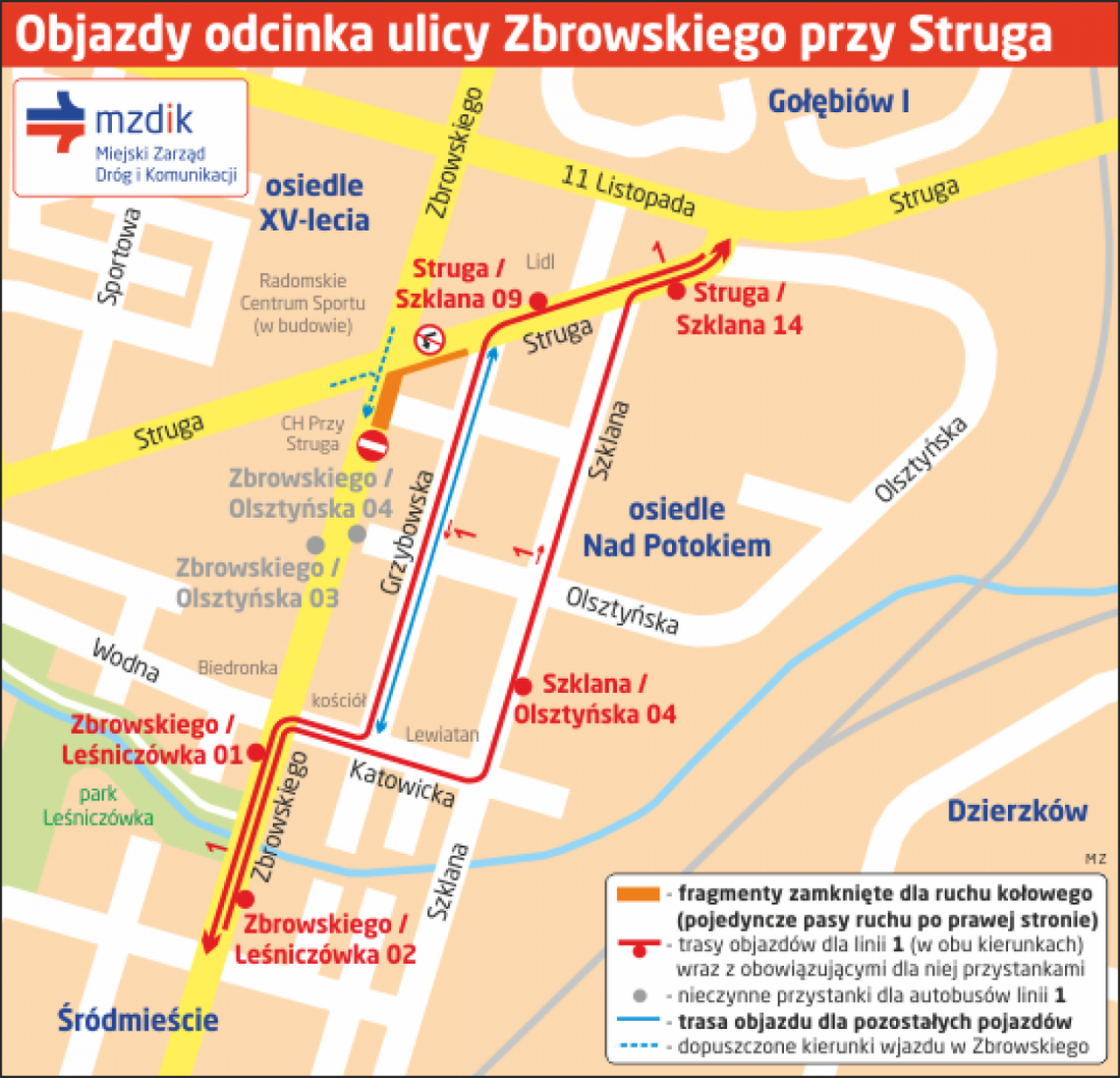 Uwaga! Objazdy odcinka ul. Zbrowskiego