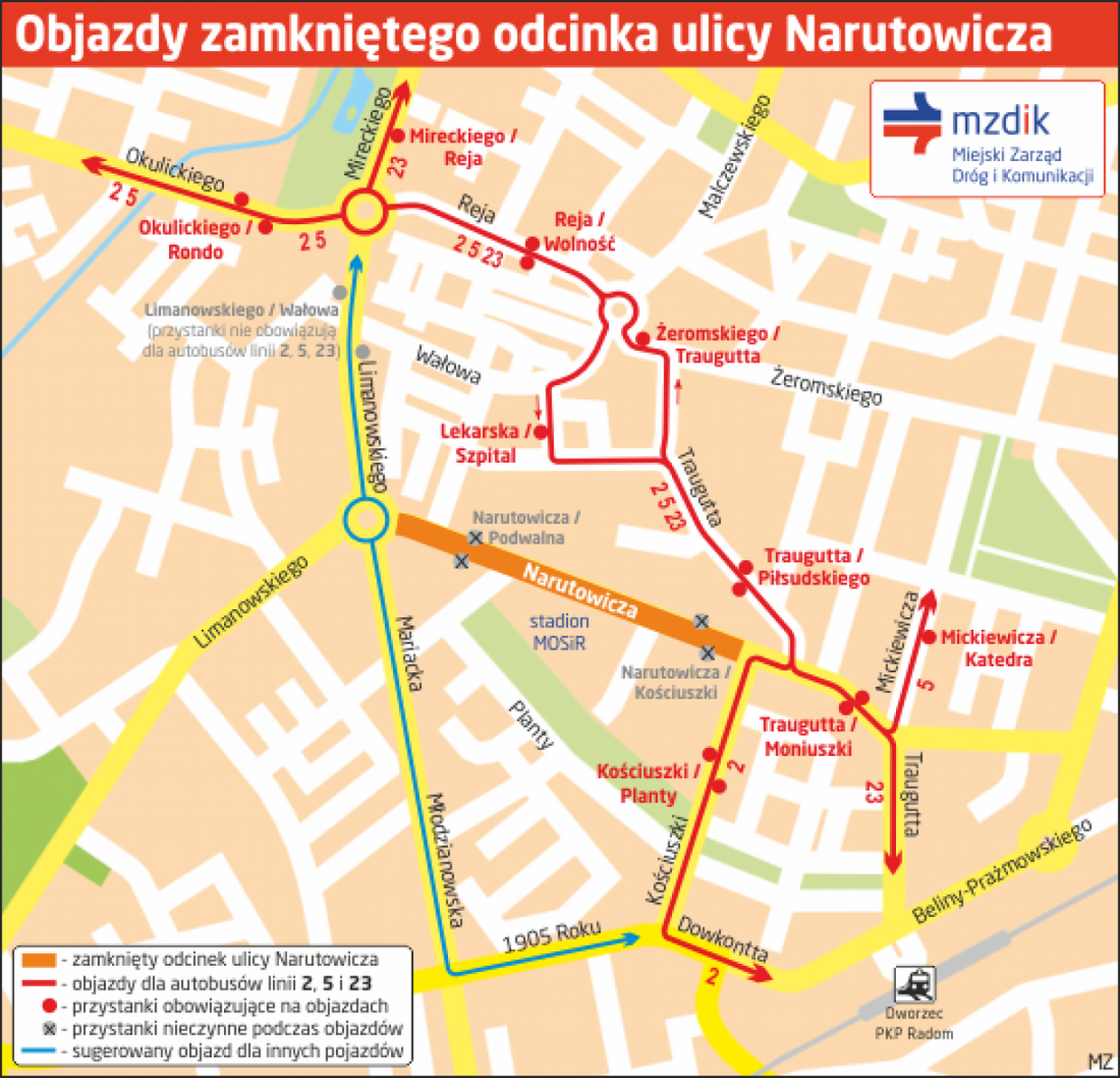 W sobotę utrudnienia na Narutowicza